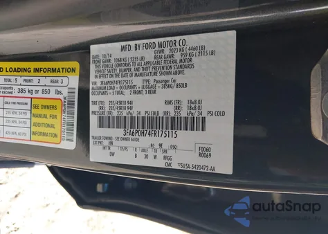 2015 Ford Fusion Se из США, поврежденный, VIN 3FA6P0H74FR175115